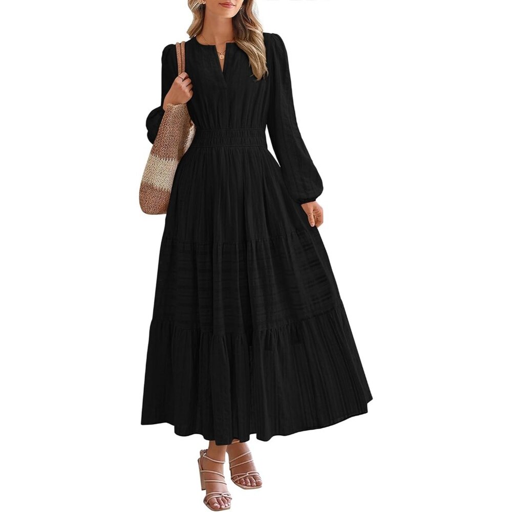 Stylish Casual Long Sleeve V Neck Maxi Dress for Women - Perfect Wedding Guest